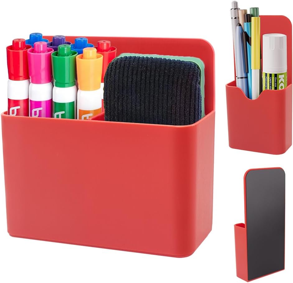 KITANIS Magnetic Pen Holder,2 Pack Magnetic Dry Erase Marker Holder with Generous Compartments,Strong Magnet Storage Marker Pen Pencil Organizer for Refrigerator,Whiteboard,Locker Accessories