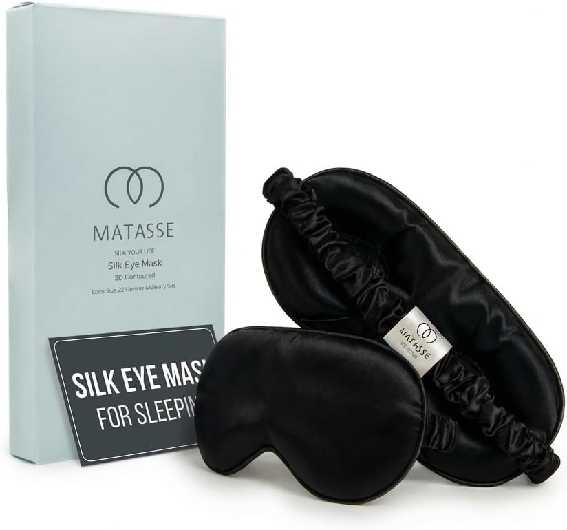 MATASSE 100% Mulberry Silk Sleep Mask 22 Momme Grade 6A - 3D Contoured Eye Mask for Sleeping, 14mm Deep Eye Cups, Total Blackout Blindfold for Women Men, Adjustable Strap, Side Sleeper (Champagne)