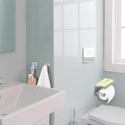WDFAACK Chrome Toilet Paper Holder with Shelf for Extra Storage, 2-in-1 Wall Mounted Bathroom Tissue Stand for Cell Phone and Small Items