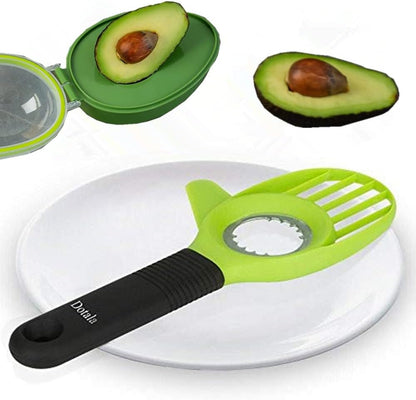 3 in 1 Avocado Slicer Tool and Saver Keeper,Avocado Pit Remover and Cutter as knife peeler scoop with Comfort-Grip Handle (Green-(Slicer+Saver))