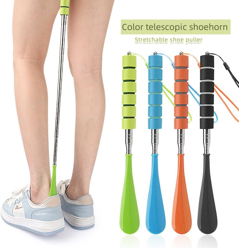 Shoe Horn Retractable Stainless Steel Long-Handle Foldable Shoe Puller for Seniors Extended Travel Pregnant Women 1 Pack