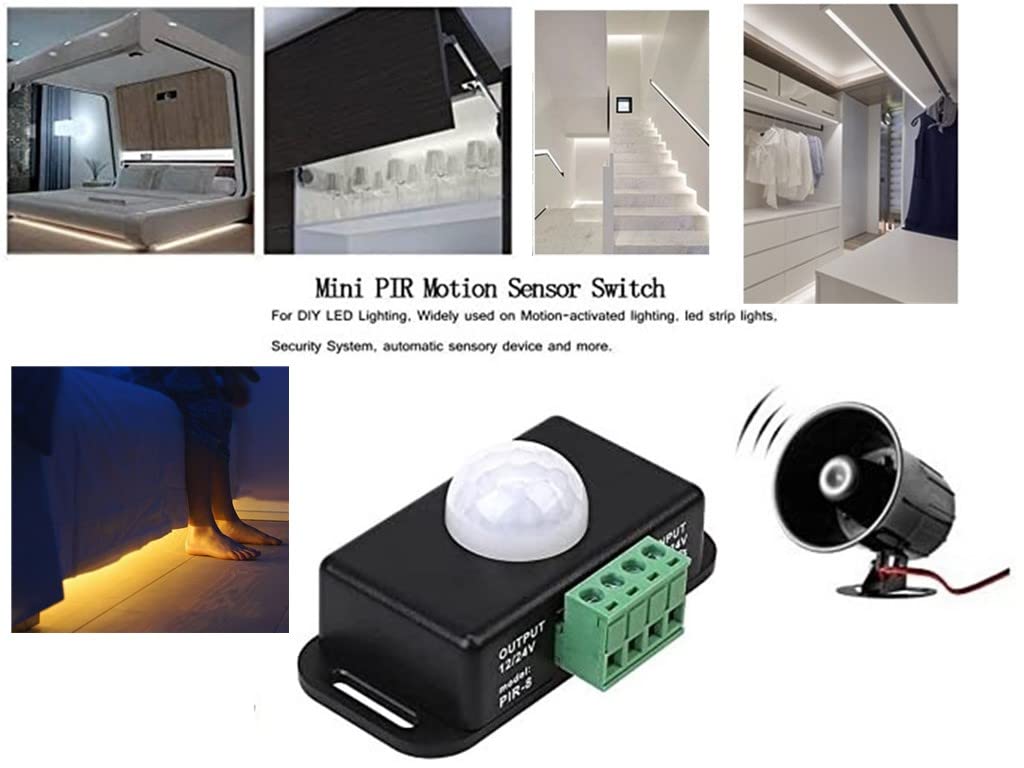 DC 12V 24V PIR Sensor LED Motion Sensor Switch,Body Infrared Sensing Controller for Timer Flexible LED Automatic Light Strips, 2Pack