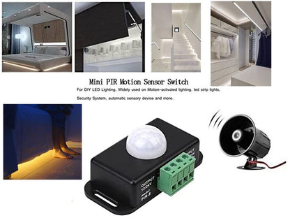DC 12V 24V PIR Sensor LED Motion Sensor Switch,Body Infrared Sensing Controller for Timer Flexible LED Automatic Light Strips, 2Pack