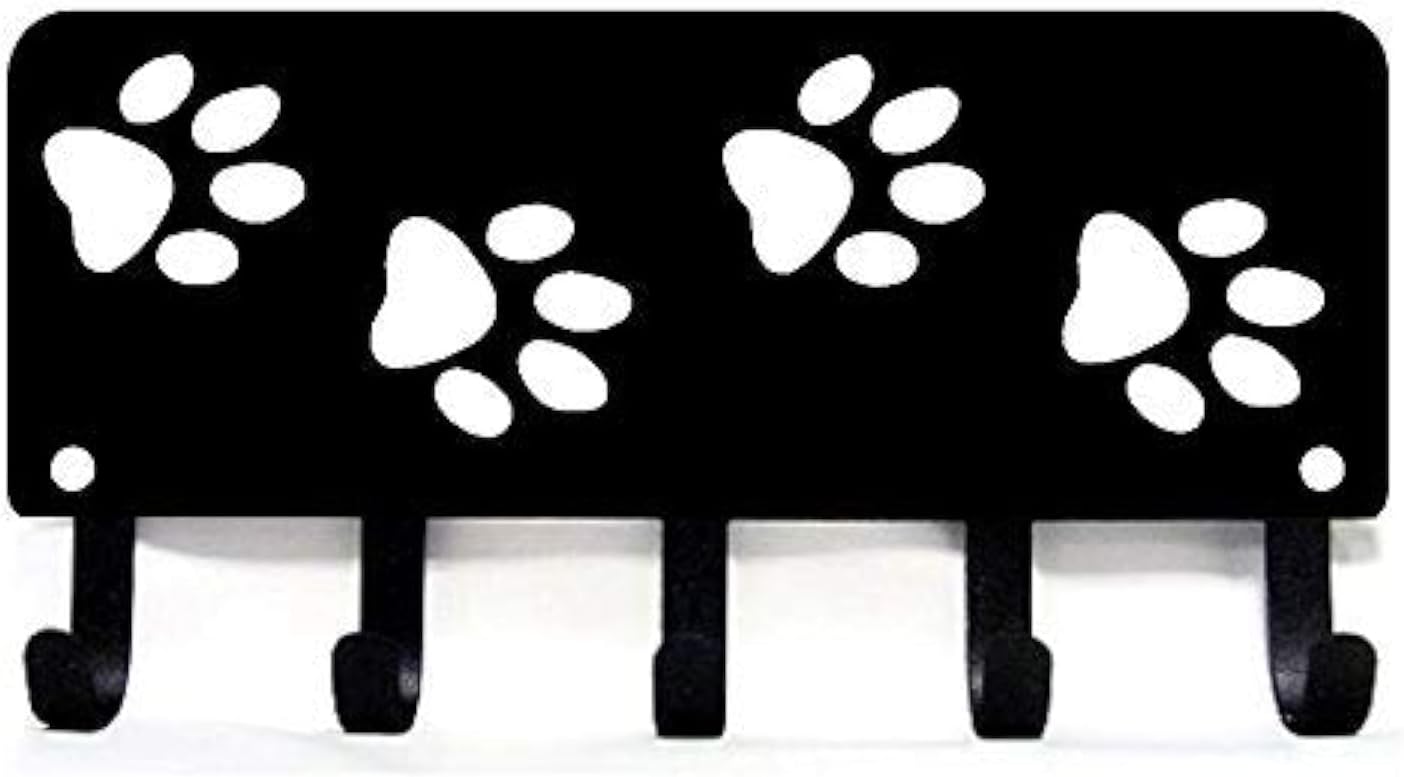 Walking Paws Key Rack Dog Leash Organizer - Large 9 inch | Made in USA. 5 Hooks. Wall Mounted