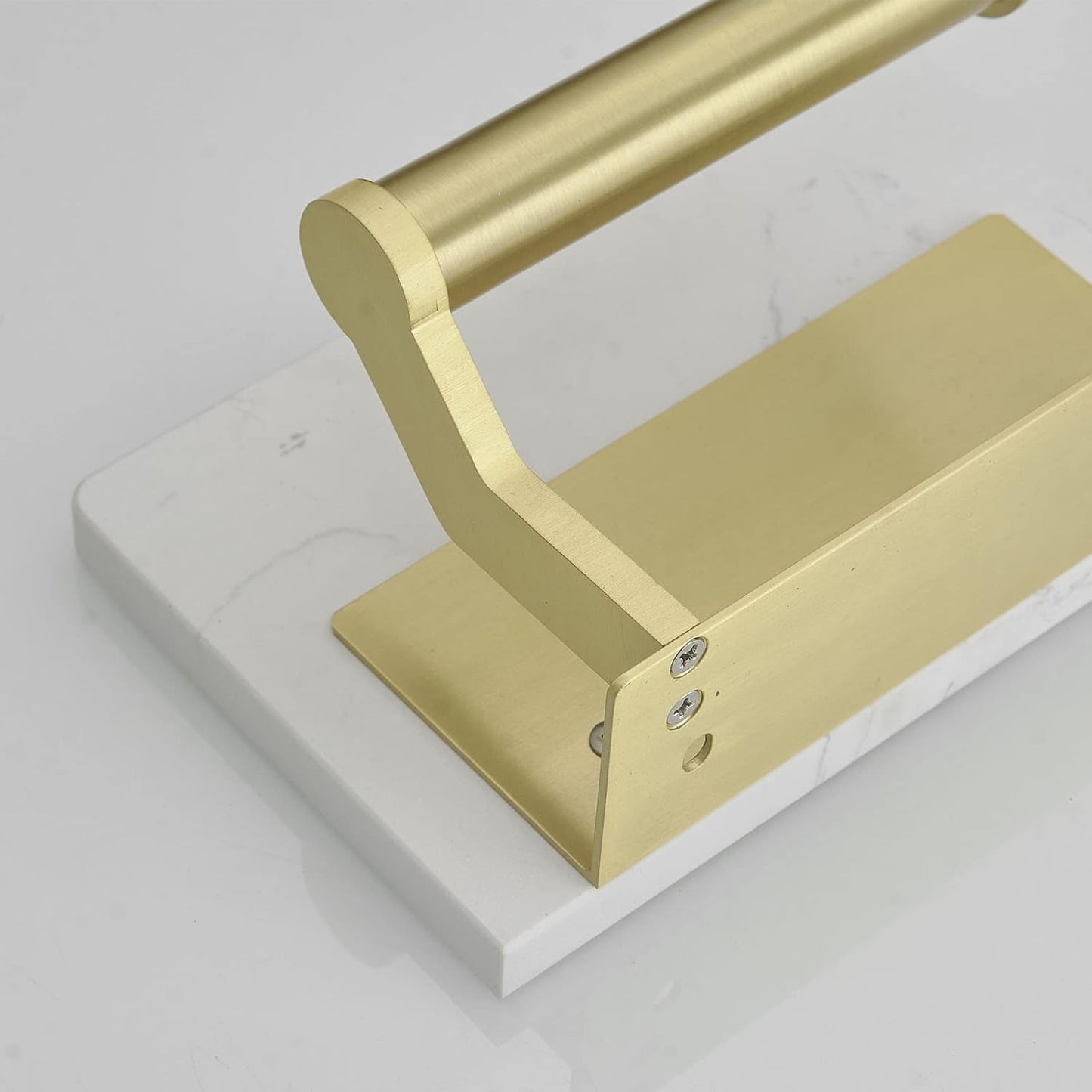 Hoimpro Toilet Paper Holder Wall Mounted, Marble Tissue Roll Rack | Brushed Gold | White Natural Marble Shelf Hand Paper Roll Holder, for Bathroom Kitchen Washroom Bedroom Aluminum