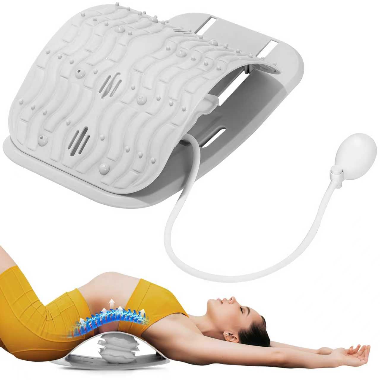 Back Stretcher for Lower Back Pain Relief, Lumbar Support Board | Adjustable air compression decompression device, ergonomic spine stretcher for home office, ABS & EVA material