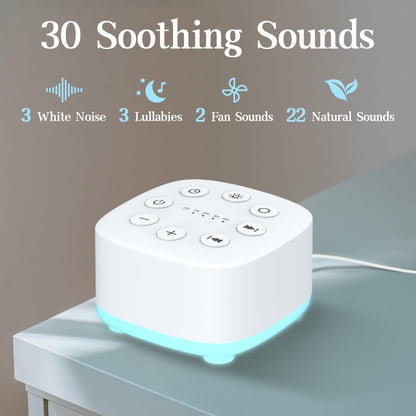 Meditation White Noise Sound Machine 30 Soothing Sounds with 32 Volume Control 12 Night Light 5 Timers Portable Sleep Machine for Travel Powered by AC or USB Sleep Therapy for Baby Kids Adults (Black)