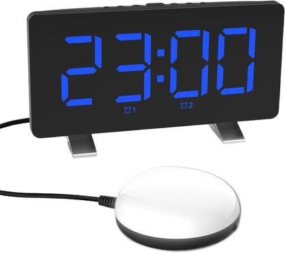 Electronic Vibration Alarm Clock with Super Loud Bed Shaker Memory Function Adjustable Brightness Volume 10 Songs Dual Alarm for Heavy Sleepers Bedroom Desk