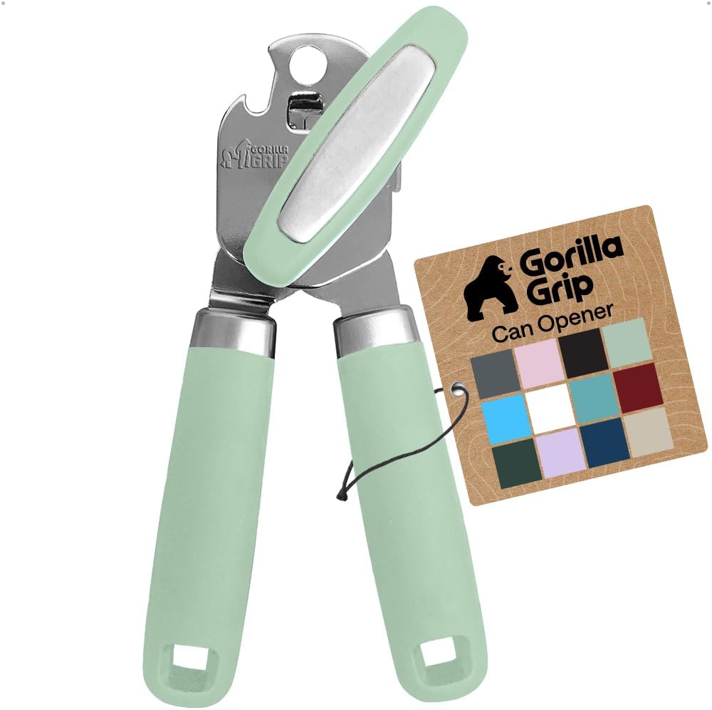 GORILLA GRIP Original Model Stainless Steel Smooth Edge Manual Can Opener and Bottle Openers, US Designed, Comfortable Handle, Oversized Handheld Turn Knob, Multifunctional Kitchen Tool, Gray