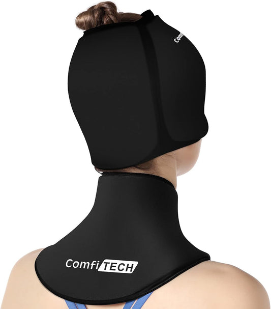 ComfiTECH Cold Cap and Neck Ice Pack Wrap Gel Combo, Care Package for Head and Cervical, Medium | Flexible after Frozen, Cold Cap & Cervical Cold Pack, Relieve Head & Eye, Stiff Neck, Office Tension, Sports Soreness