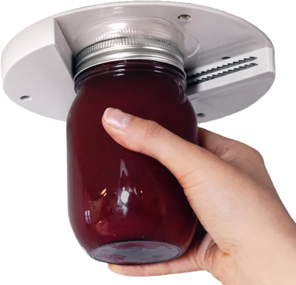 Ferb Jar Opener for Seniors - Under Cabinet Jar Openers for Weak Hands, Easy Grip, Arthritis jar opener, One Handed Gadgets and Bottle Opener - Essential Kitchen Gadgets for Home Assistance - White