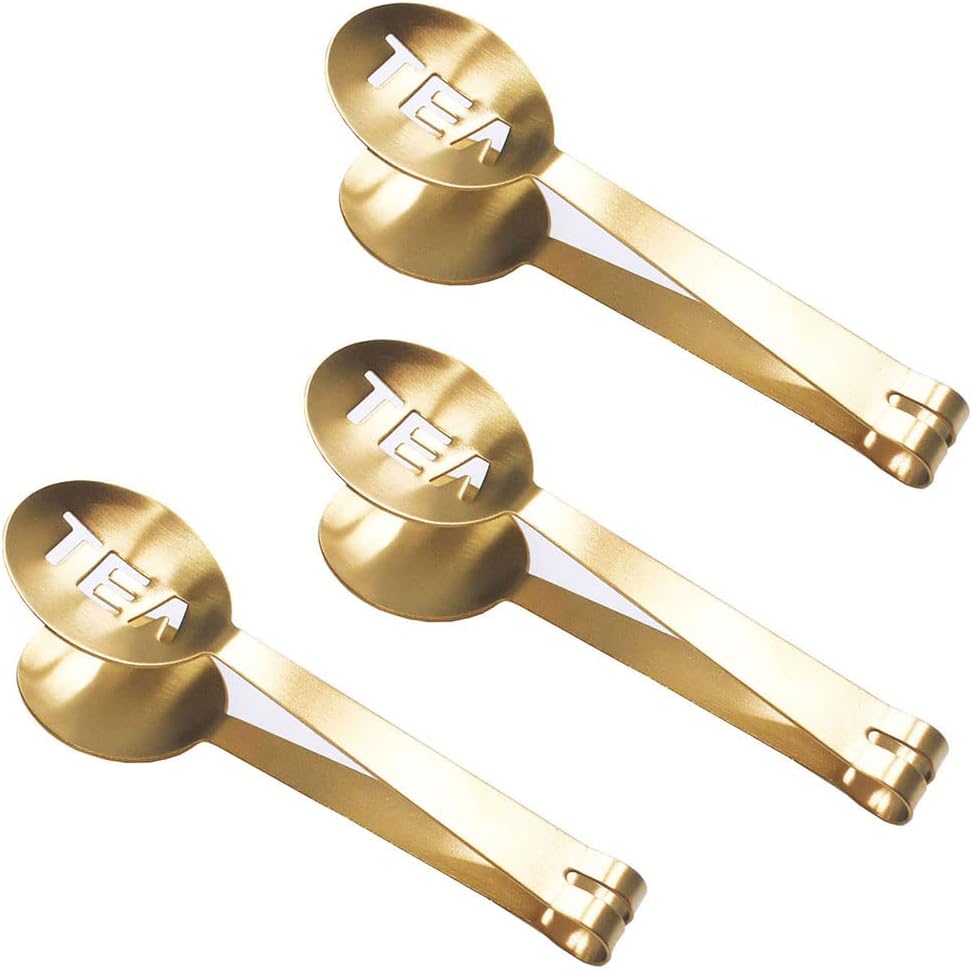 3pcs Tea Bag Clip, Round Lemon Slicer Clip, thickened Stainless Steel Tea Bag Tongs, Kitchen Tool Tea Bag Squeezer Holder Grip, Gold