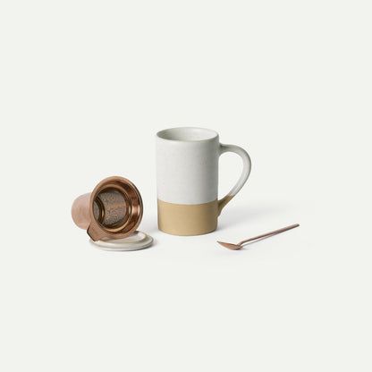 Mora Ceramics Tea Cup with Loose Leaf Infuser, Spoon and Lid, 12 oz, Microwave and Dishwasher Safe Coffee Mug - Rustic Matte Ceramic Glaze, Modern Herbal Tea Strainer - Great Gift for Women, Garnet