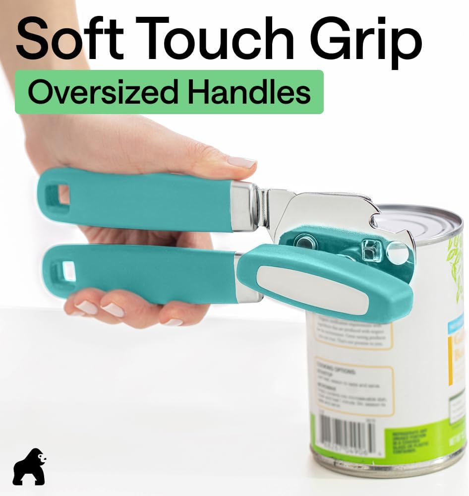GORILLA GRIP Original Model Stainless Steel Smooth Edge Manual Can Opener and Bottle Openers, US Designed, Comfortable Handle, Oversized Handheld Turn Knob, Multifunctional Kitchen Tool, Gray