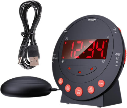 Digital Vibration Alarm Clock with Strong Bed Shaker for Deaf and Hard of Hearing, Loud Bedroom Vibrating Alarm Clock for Heavy Sleepers Elderly Use, 3pcs Set Without Batteries