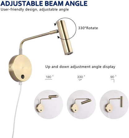 Joossnwell Wall Lamps that Plug in, Bronze Metal Industrial Wall Spotlight with Switch on Off for Home Bedside Lighting Fixtures Warm White 3000K 1 Pack