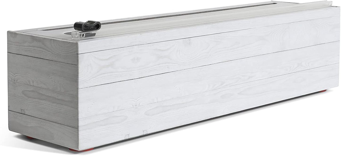 ChicWrap Shiplap Plastic Wrap Dispenser - Includes large 12"x750' roll | Large, Oversized Reusable Plastic Wrap Dispenser with Four Non-Slip Rubber Feet and Slide Cutter