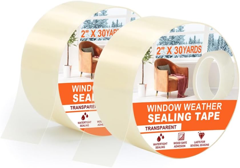MRPAPA 2 Inch x 90 FT Window Sealing Tape,Airtight Insulation Tape that Blocks Drafts Residue-Free Clear Weather Stripping Windproof for Window/Door/Car (1)