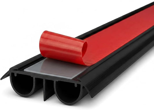 36" PVC Double Bubble Seal Self Adhesive Door Bottom, Stick-On Under Door Draft Stopper, Door Sweep Replacement for 1-3/4" to 2" Doors, Seals Gaps up to 1/2" (Black)