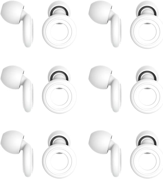 6 Pairs Soft Silicone Earplugs Reusable Noise-Reducing for Concerts, Sleep, Focus, Travel, Adjustable Size 28dB (SNR) Noise Reduction White