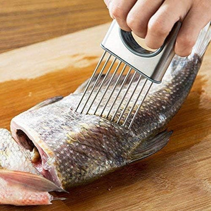 Stainless Steel Onion Cut Holder Slicer With 10 Even Prong Easy Hold Vegetable To Cut Tomato Lemon Potatoes And Loosen Meat Kitchen Tools(Silver)