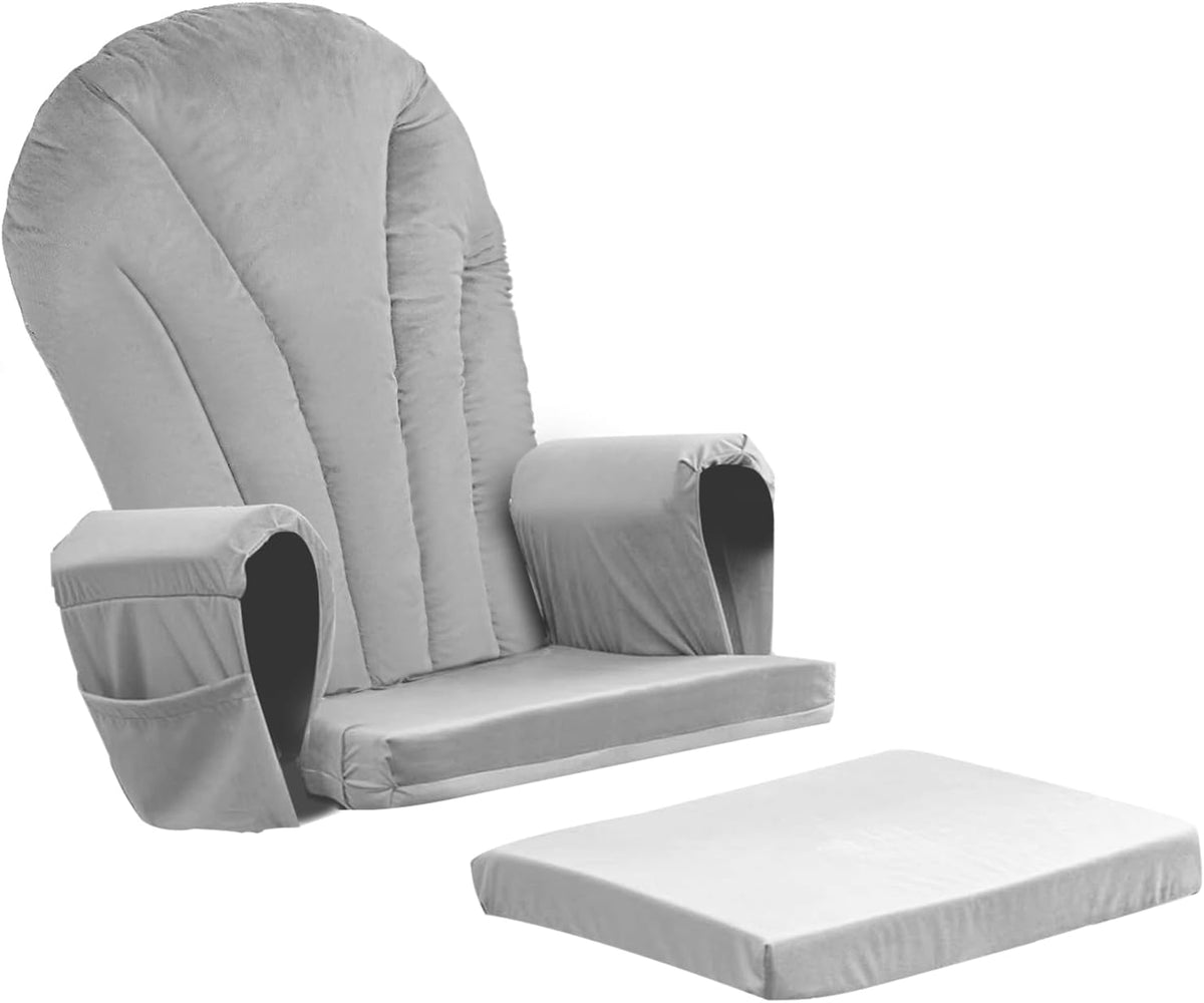 ANMINY 5pcs Glider Rocker Replacement Cushions Set with Ottoman Cushion, 3.5Inch Thickened Velvet Glider Rocking Chair Cushions with 29 inch High Backrest & Side Pockets for Indoor Nursery, Blue