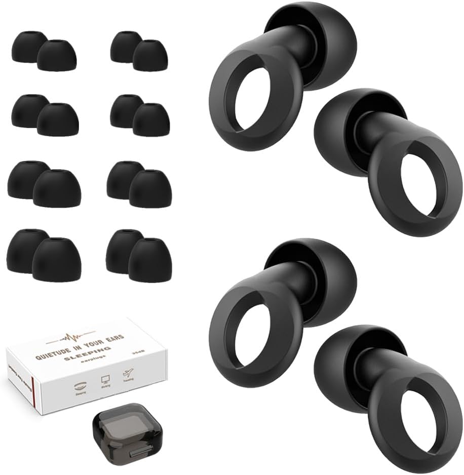 Ear Plugs for Sleeping, 2 Pairs Ear Plugs for Sleeping Noise Cancelling, 35dB Reusable Silicone Earplugs for Noise Reduction, Sleep, Work, Hearing Protection, Concert and Snoring, Black