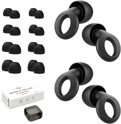 Ear Plugs for Sleeping, 2 Pairs Ear Plugs for Sleeping Noise Cancelling, 35dB Reusable Silicone Earplugs for Noise Reduction, Sleep, Work, Hearing Protection, Concert and Snoring, Black