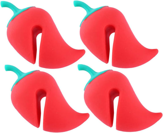 4Pcs Chili Silicone Pot Lid Lifter Heat Resistant Spill Stopper Kitchen Gadget for Preventing Boil Overs and Enhancing Air Circulation