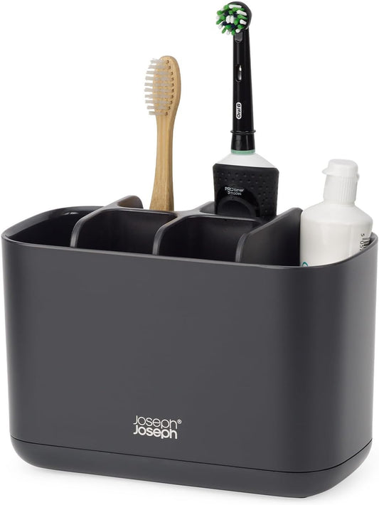 Joseph Joseph Easy-Store - Compact Toothbrush Holder Caddy Bathroom Storage , Grey/White, Regular