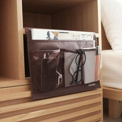 Bedside Storage Organizer with Pockets, Bedside Caddy, Table Cabinet Storage Organizer, TV Remote Control, Phones, Magazines, Tablets, Accessories, Grey