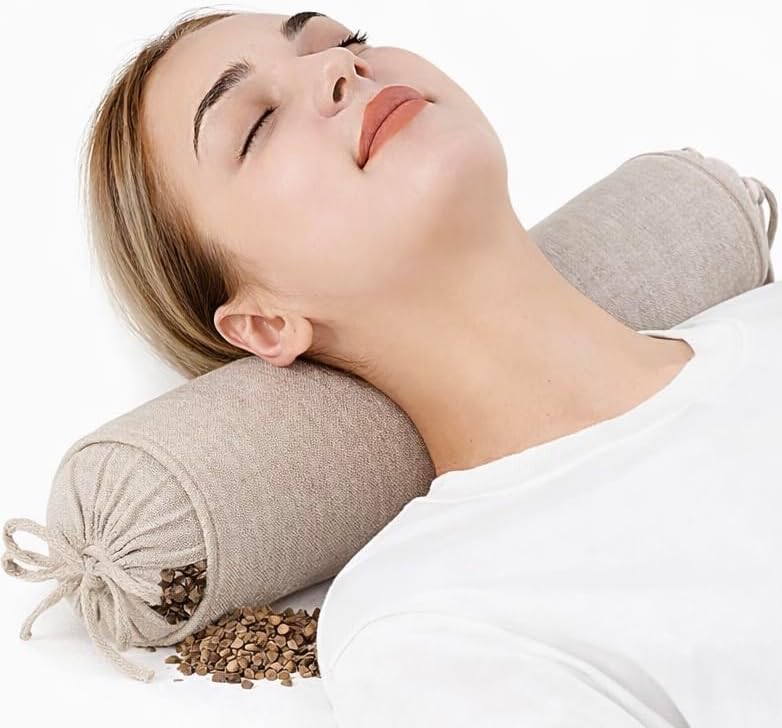 Buckwheat Pillow for Sleeping 3" x 16" Organic Cotton Adjustable Firm Cervical Roll Bolster Cylinder Recliner Neck Roll Pillow for Sleeping Pain Relief Round Neck Support Lumbar Bed Legs Back Yoga