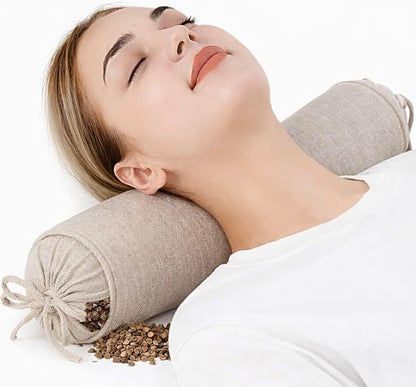 Buckwheat Pillow for Sleeping 3" x 16" Organic Cotton Adjustable Firm Cervical Roll Bolster Cylinder Recliner Neck Roll Pillow for Sleeping Pain Relief Round Neck Support Lumbar Bed Legs Back Yoga