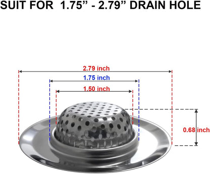 Huntonry Bathtub Drain Strainer - 2.79 Inch Hair Catcher, Stainless Steel Shower Drain Cover, Bathroom Sink Strainer Filter Basket, Tub Drain Strainer, Hair Stopper