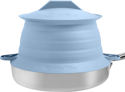 L.I.Q. Silicone Splatter Guard, Durable SplatterDom, Blue Steel, Large | 10 and 12 Inch Pots, 10'' Lid, Food and Oil Splash Guard for Cooking, Easy to Clean and Store, BPA-Free, Microwave Safe
