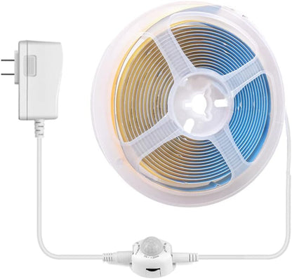 COB LED Strip PIR Set DC 12V 320Chips FOB Light Tape 3000K 4000K 6000K Lamp Band with 110V - 220V 1A 2A AC Power Adapter with PIR Sensor (1m COB Light+US 1A Power Supply+PIR Sensor, Cool White 6000K)