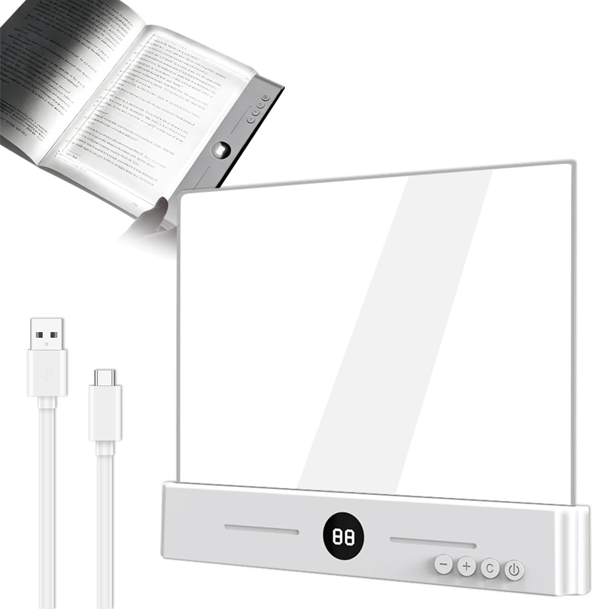 Flat Book Light,2026 Upgrade, Book Light Treasure Box, Reading in Bed at Night with 3 Colors & Timer, Dimmable Panel Plate Book Lamp Full Page Light, Bookish Gifts for Book Lovers