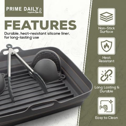 Silicone Air Fryer Toaster Oven Tray Liner – Extra-Large Capacity, Microwave Safe, Easy Cleanup - Includes Mitts & Tongs
