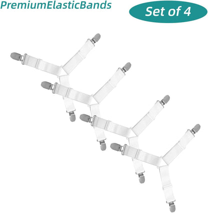 Bed Sheet Retainer Straps,Elasticated Adjustable Mattress Fitted Sheet Clips,Sheet Holder and Mattress Firm and Tight,for Anti-Slip and Anti-Wrinkle Sheets,Suitable of Mattresses,White