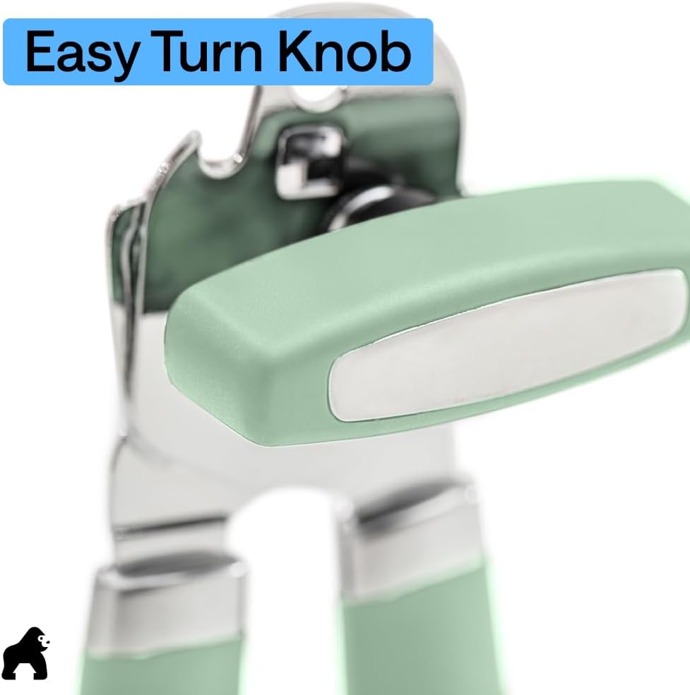 GORILLA GRIP Original Model Stainless Steel Smooth Edge Manual Can Opener and Bottle Openers, US Designed, Comfortable Handle, Oversized Handheld Turn Knob, Multifunctional Kitchen Tool, Gray