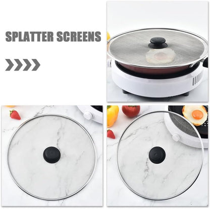 Hemobllo Grease Splatter Guard Stainless Steel Fine Mesh Splatter Screen Lid with Insulated Handle for Oil Splash Protection & Easy Cleanup, for Frying Pan, Stovetop, Home & Restaurant