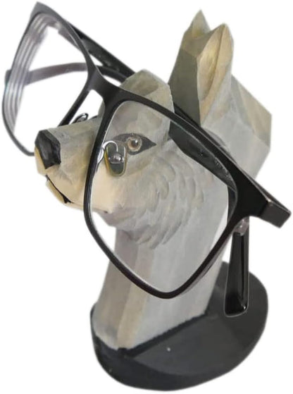 Red Dollar Handmade Wood Carved Animal Eyeglass Holder, Cute Sunglasses Display Stand, Nightstand Home Office Desk Decor, Christmas Holiday New Year Business Gift for Men Women Adults (Dog)