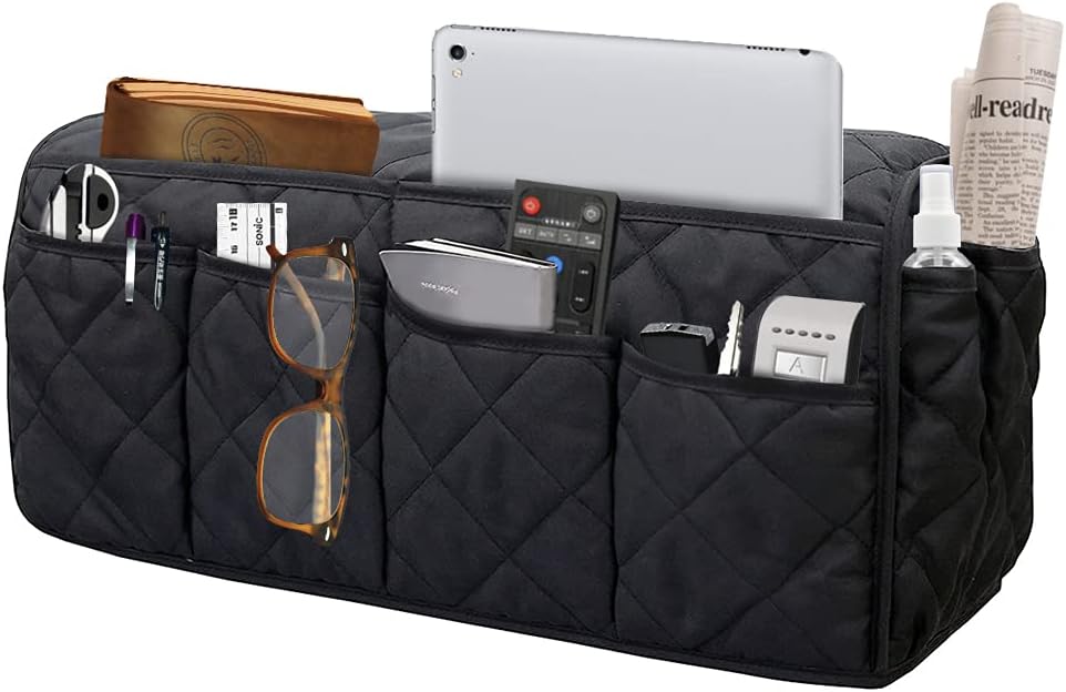 Armchair Caddy for Recliner - Sofa Armrest Organizer with 14 Pockets | Waterproof Remote Control Holder for Recliner, Non-Slip Chair Arm Storage for TV Remote, Phone, Books, Magazine, iPad