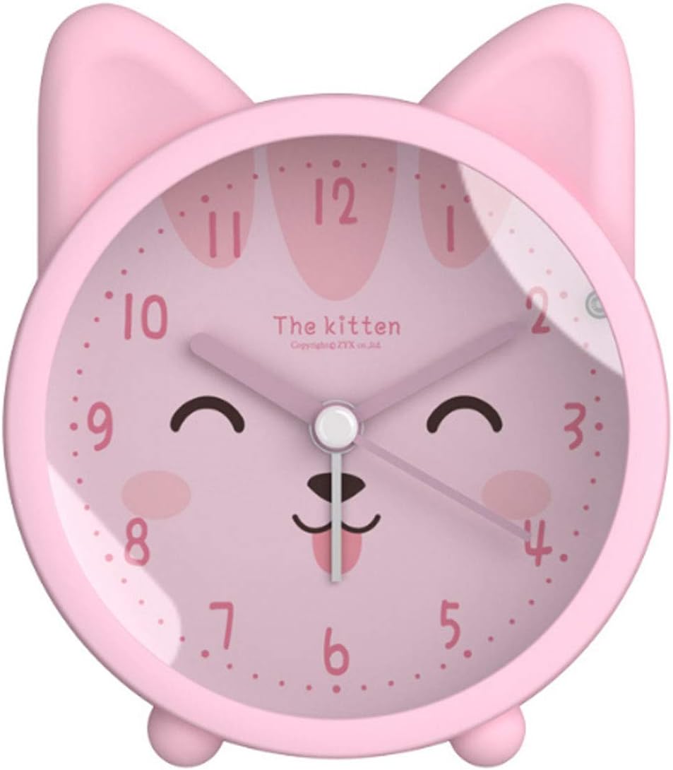 3" Cat Silicone Analog Alarm Clock Silent Non Ticking Backlight Desk Clock