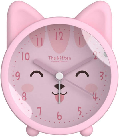 3" Cat Silicone Analog Alarm Clock Silent Non Ticking Backlight Desk Clock