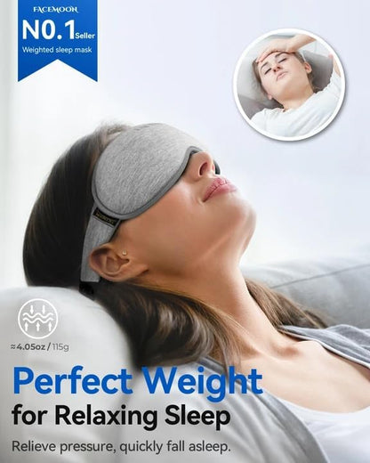 FACEMOON 3D Blackout Weighted Sleep Mask, Airplane Travel & Nurse Essential