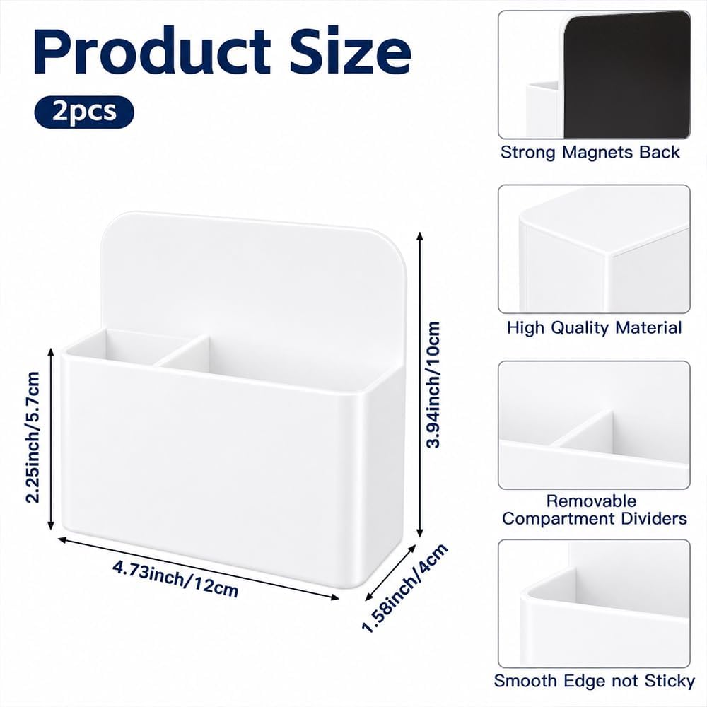 Magnetic Pencil Pen Holder, 2 PCS Magnetic Dry Erase Marker Holder for Whiteboard, Black White Magnet Storage Pencil Cup Case Fridge Organizers Locker Accessories for Office School Teacher Must Haves