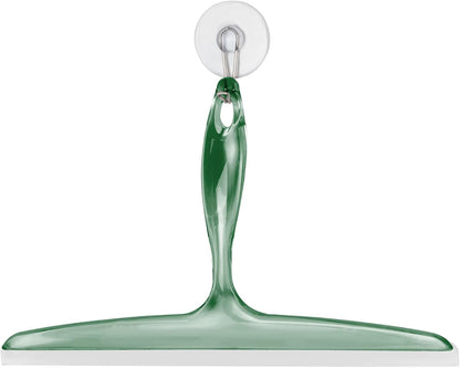 iDesign Plastic Bath Squeegee for Glass with Suction Hook Holder – 12", Clear
