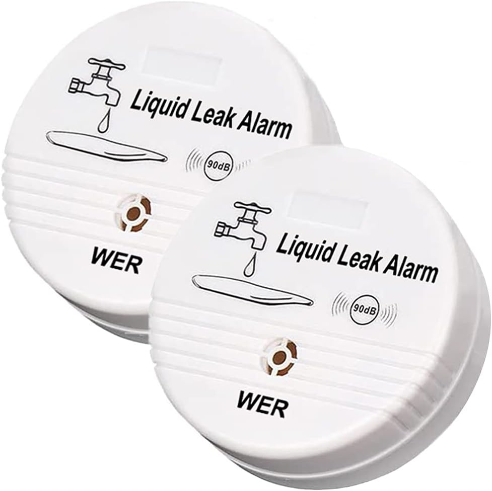 WER 90dB High-Sensitivity Water Leak Alarm, Liquid Overflow Detector Sensor | Battery-Powered Water Sensor for Kitchen, Bathroom, Basement, Laundry Room, Prevent Home Water Damage (Without Battery 2PC)