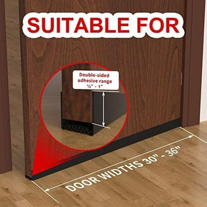2 Pack Door Draft Stopper, 36” Length Cuttable Weather Stripping Door Seal, Strong Adhesive Door Sweep for Exterior and Interior Doors (2, Black)